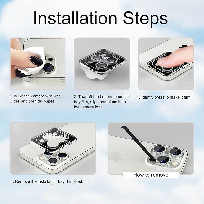 Misea for iPhone 14 Pro/iPhone 14 Pro Max Camera Lens Protector Bling, 9H - Image 7