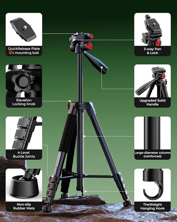 CAMBOFOTO 72" Camera Tripod, Professional Aluminum Tripod Stand - Image 6