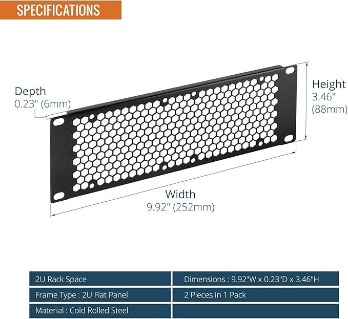 Tecmojo 2 Pack Vented 2U Blank Rack Mount Panel, Steel Patch Panel Filler - Image 3