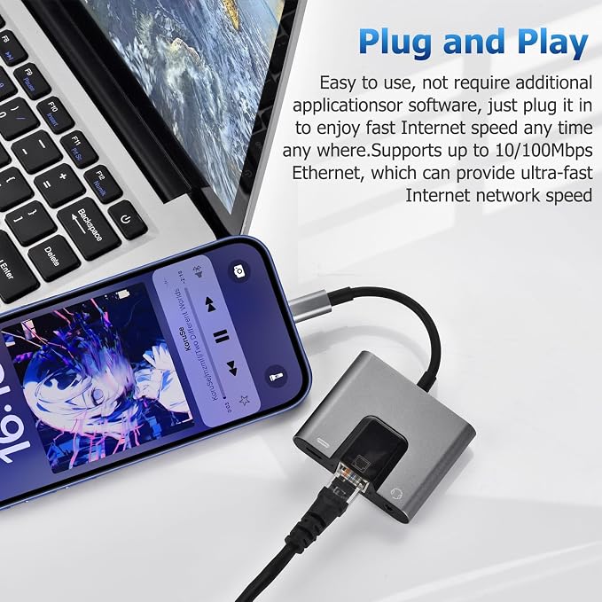 Type C to RJ45 Ethernet Adapter Network Adapter, Support 10/100Mbps Ethernet - Image 4