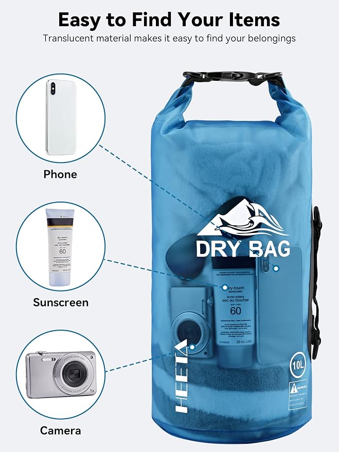 HEETA Dry Bag Waterproof for Women Men, 5L/10L/20L/30L/40L Roll Top Lightweight - Image 7