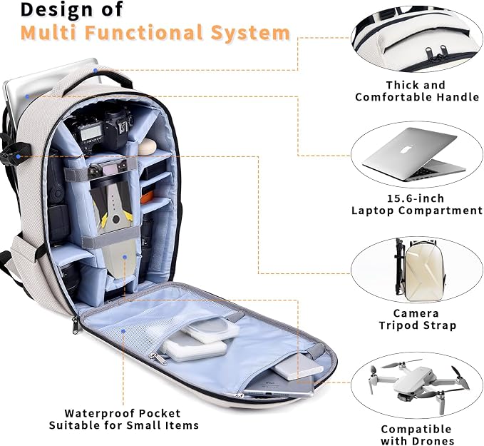 Camera Backpack Hard Shell Imitation Carbon Fiber DSLR, Waterproof Shockproof - Image 5