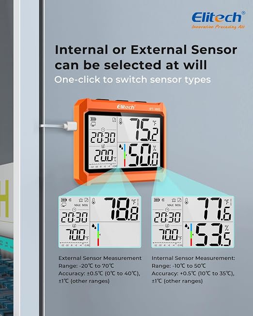 Elitech Digital Bluetooth Hygrometer Thermometer, Refrigerator Thermometer - Image 2