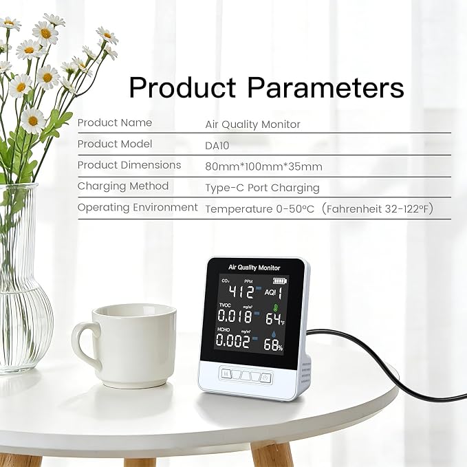 6-in-1 Air Quality Monitor, Smart Indoor CO2 Detector & HCHO TVOC AQI Tester - Image 9