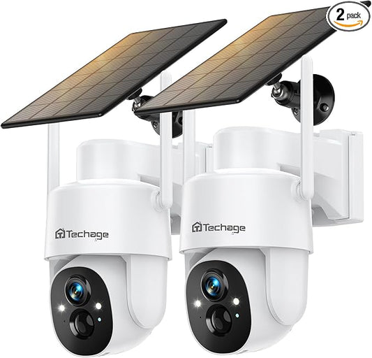 Solar Security Cameras Wireless Outdoor, 2K WiFi Cameras by Techage