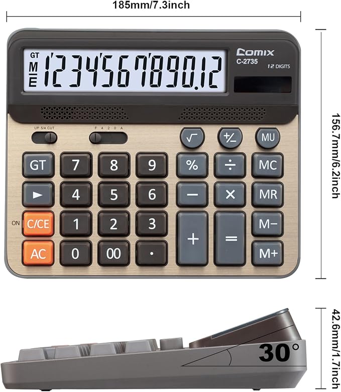 Comix Desktop Calculator, Large Computer Keys, 12 Digits Display, Champaign - Image 3