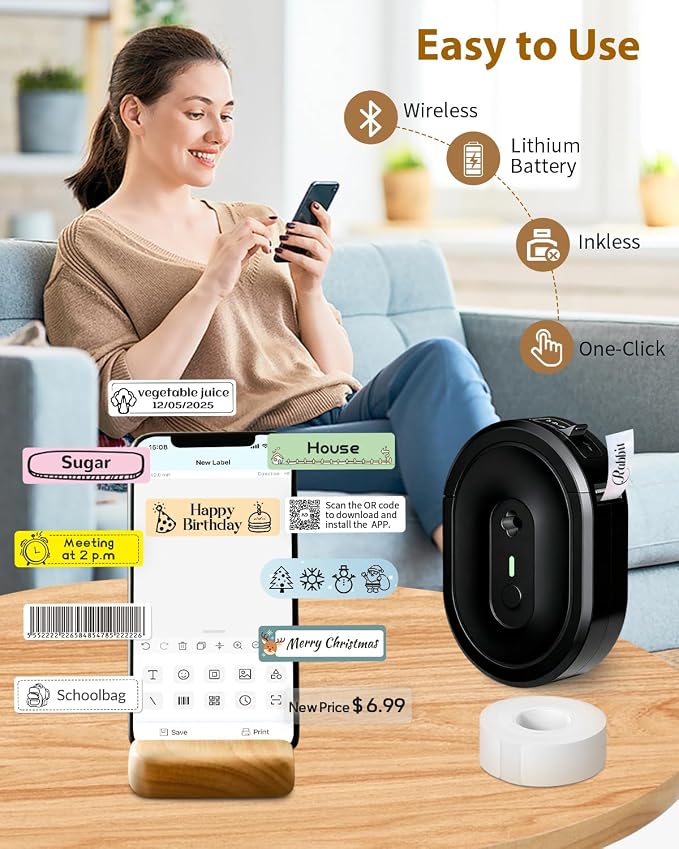 Label Maker Machine with Tape, N12 Portable Bluetooth Label Printer, Wireless - Image 3