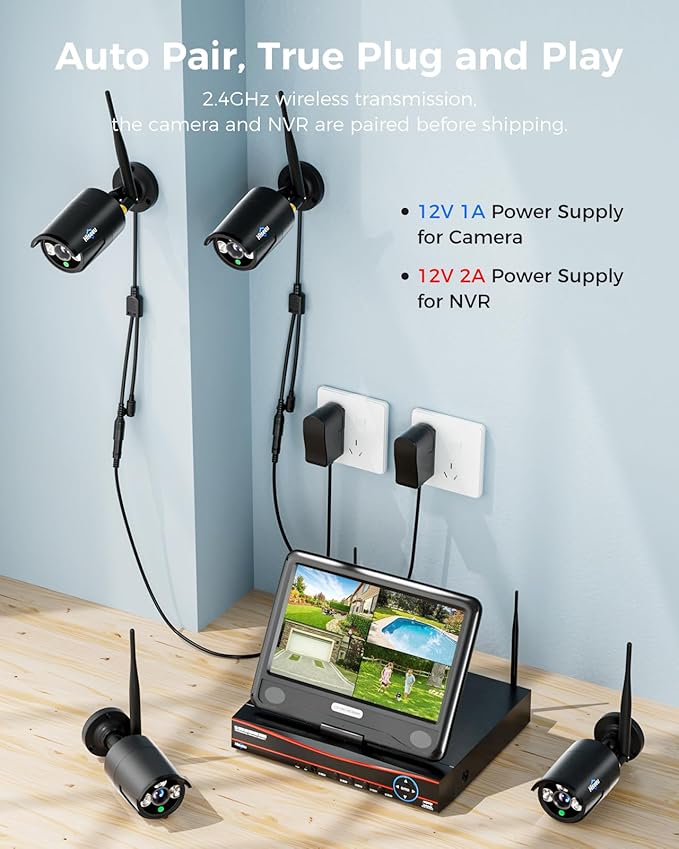 Hiseeu Home Security Camera System, 24/7 Recording Wired Plug-in Powered 4Pcs - Image 2