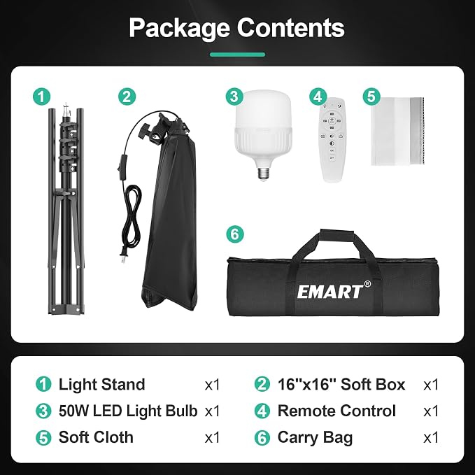 EMART Softbox Photography Lighting Kit, 50W 3000K-6000K LED Bulb - Image 7