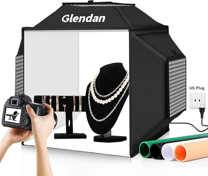 Glendan Portable Light Box Photography: 20"x 20" Upgrade Dimmable Photo Booth by Glendan