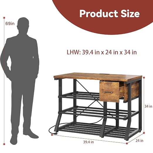 3D Printer Workstation with Power Outlet & Filament Storage, Heavy Duty 4-Tier - Image 2