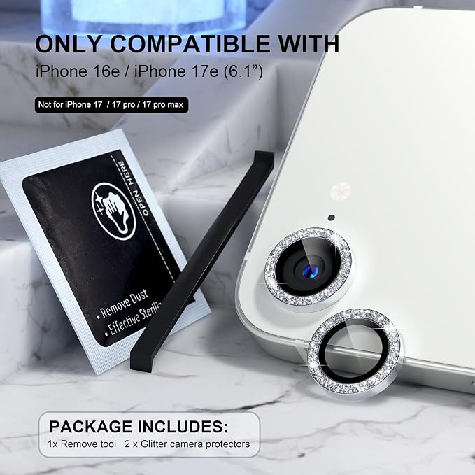 Choiche Compatible for iPhone 17e / 16e Camera Lens Protector Bling, 9H - Image 2