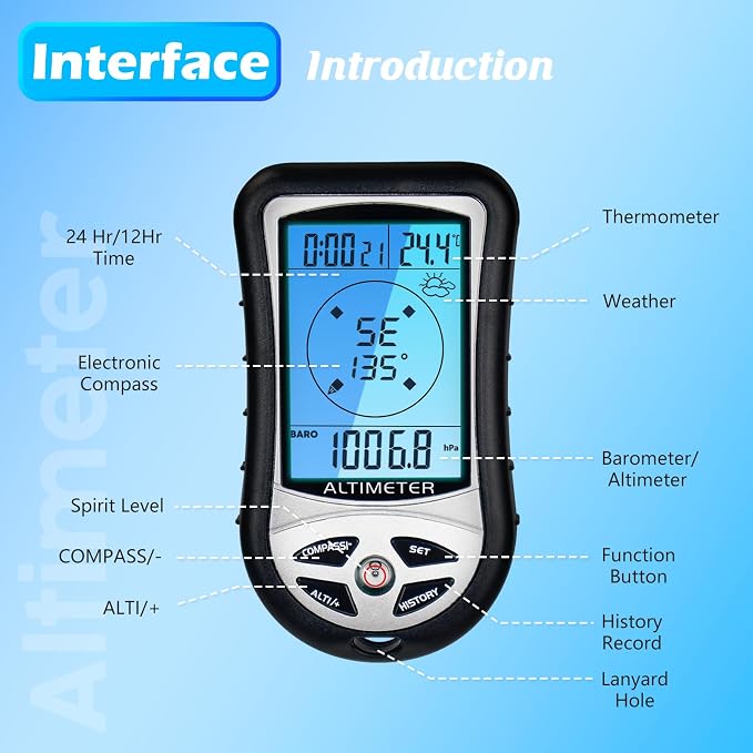 Multifunction Digital Altimeter, Digital Compass, Hiking Thermometer 8 in 1 - Image 8