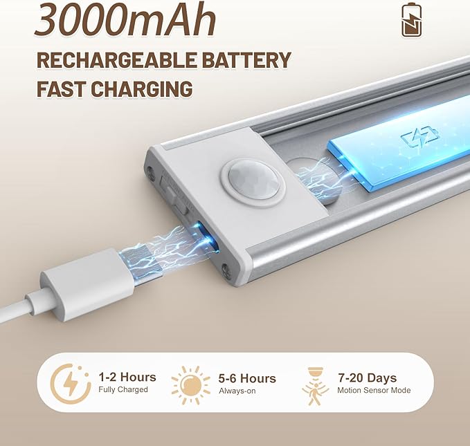 6 Pack Under Cabinet Lighting Wireless, 58 LED Rechargeable Battery Motion - Image 3