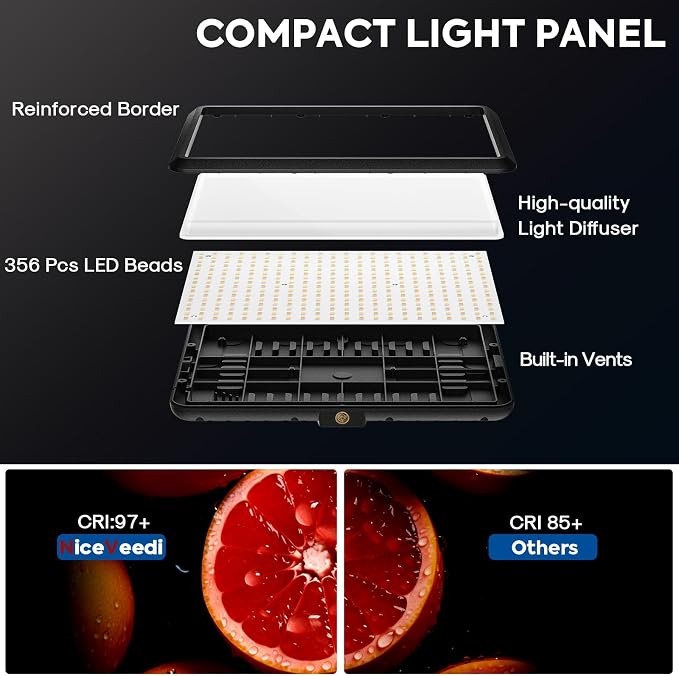 2-Pack Photography Lighting Kit, NiceVeedi 25W LED Video Light Kit, 2900-7000K - Image 5