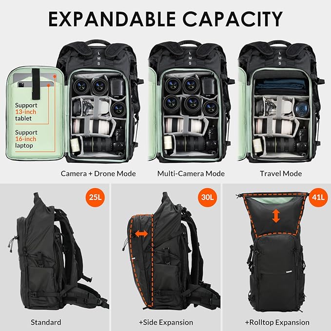 TARION Large Camera Backpack for Photographers - 35L Expandable DSLR Waterproof - Image 2