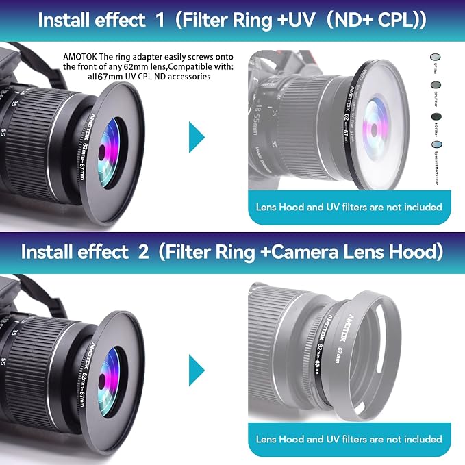62mm Lens to 67mm Camera Lens Adapter, 62mm to 67mm Filter Step-up Ring Adapter - Image 6