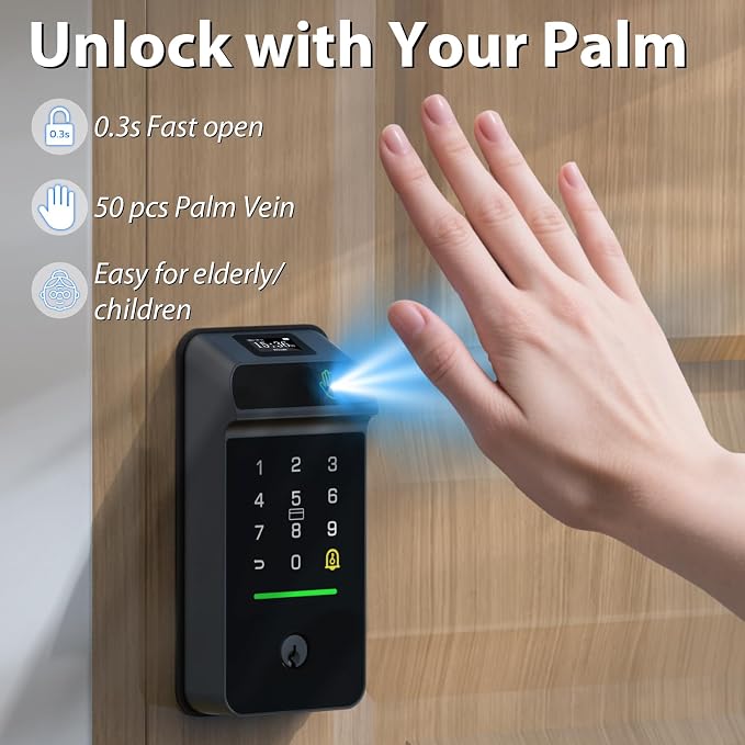 eLinkSmart Palm Vein Smart Door Lock Built-in WiFi, 6 in 1 Keyless Entry Door - Image 4
