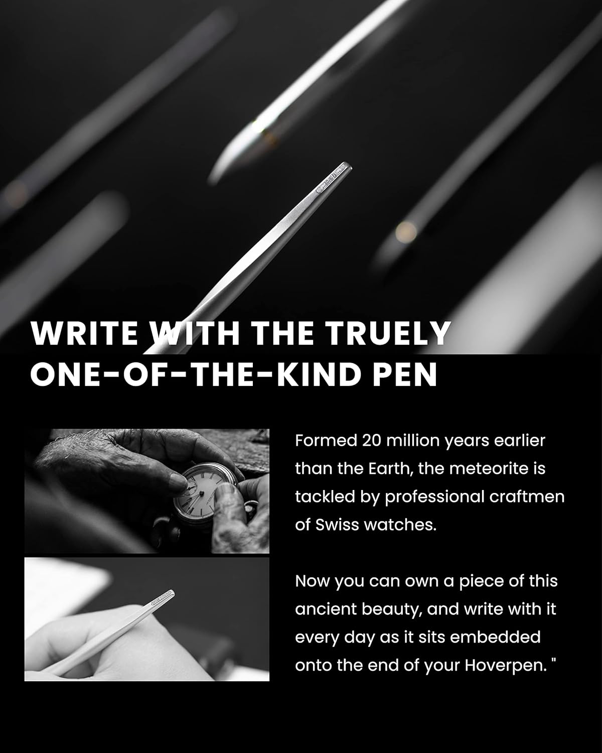 Novium Hoverpen 2.0 Interstellar Edition - Space Black, Unisex, Ballpoint Pen, 23.5 Degree Angle, Schmidt Ballpoint Refill, No Spills, No Spotting, No Explosions