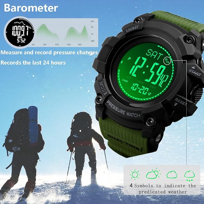 Watch Compass, Altimeter Barometer Thermometer Temperature, Military Army - Image 3