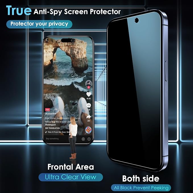 YMHML 2 Pack for iPhone 15 Pro/iPhone 16 / iPhone 15 Privacy Screen Protector - Image 2