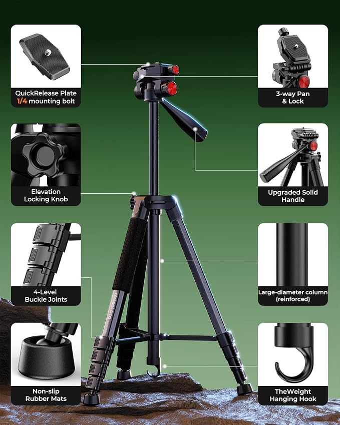 CAMBOFOTO 72" Camera Tripod, Professional Aluminum Tripod Stand - Image 6