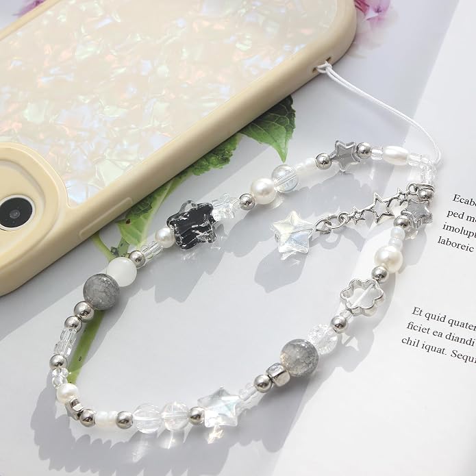 CMVFYL Beaded Camera Wrist Strap, Cute Phone Charms Strap, Pearl Bracelet Wrist - Image 4