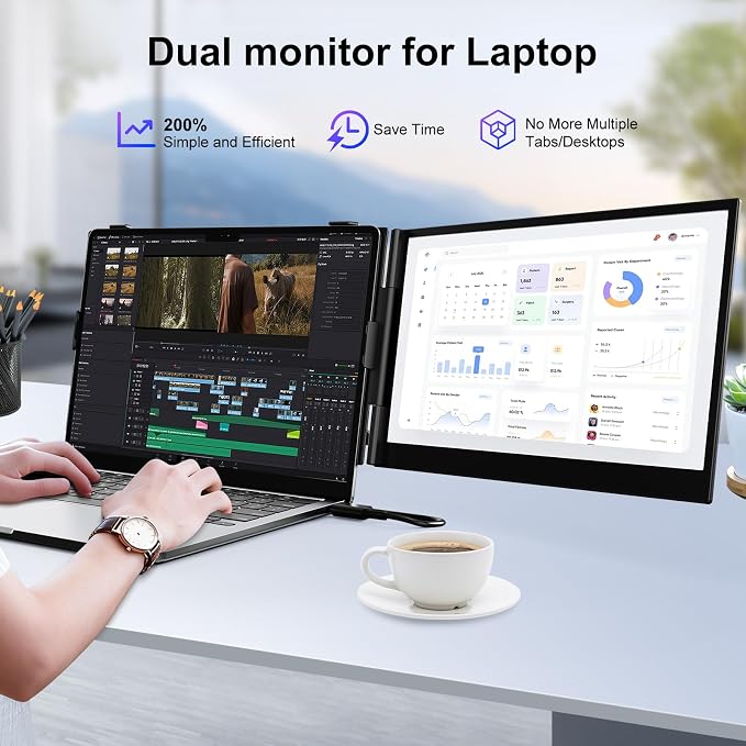 Laptop Screen Extender, Ultra-Thin 0.17" & 1.3lbs Lightweight, Plug & Play Dual - Image 2