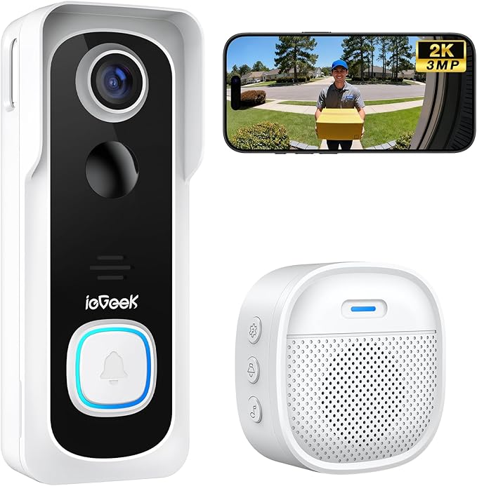 ieGeek Doorbell Camera Wireless No Subscription, 2K 3MP HD View, 2-Way Talk by ieGeek