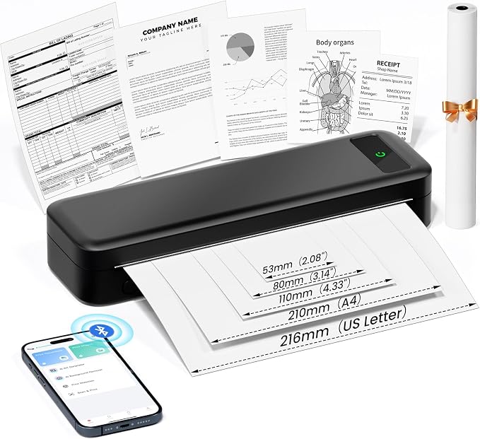 Portable Printers Wireless for Travel, A285M Small Inkless Thermal Printer by TATTMUSE