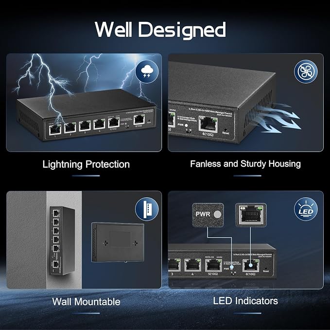 6 Port 10G Switch, 4 x 2.5G RJ-45 Base-T Ports, 2 x 10G RJ-45 Ports, Web - Image 5