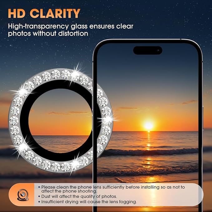 for iPhone 16 Pro/16 Pro Max Camera Lens Protector Bling Individual Metal - Image 3