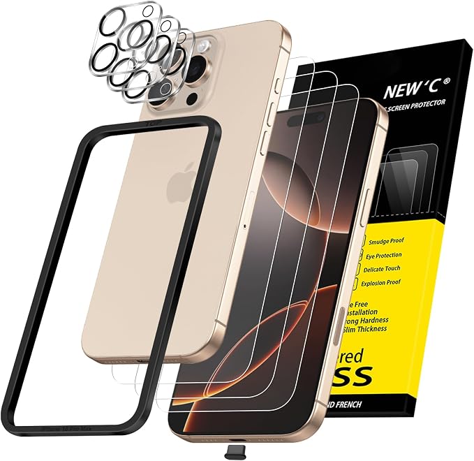 NEW'C 3x for iPhone 16 Pro Max Screen Protector+ 3x Camera Lens Protector by NEWC