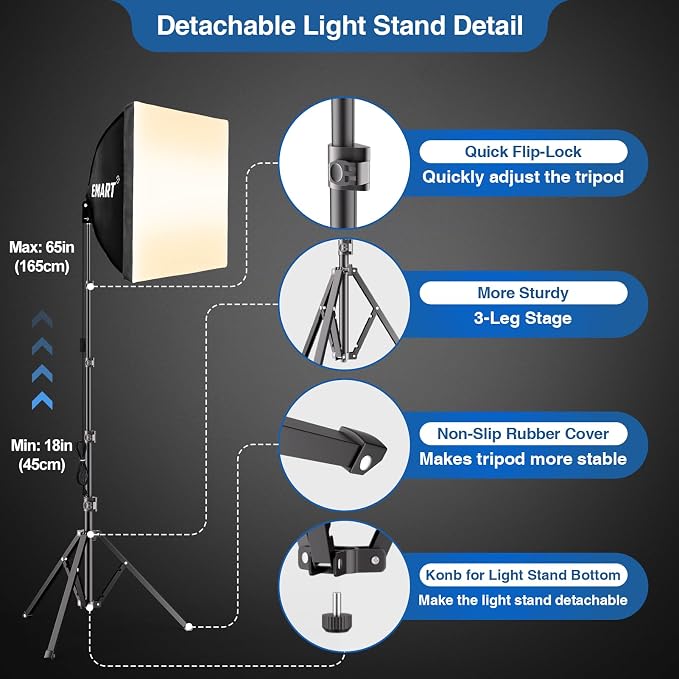 EMART Softbox Lighting Kit, 3000K-6000K 85W LED Bulbs - Image 4