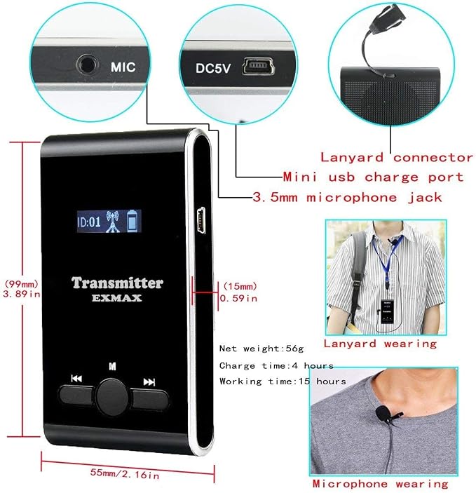 EXMAX® ATG-100T 195MHz Wireless Tour Guide System Simultaneous Translation - Image 6