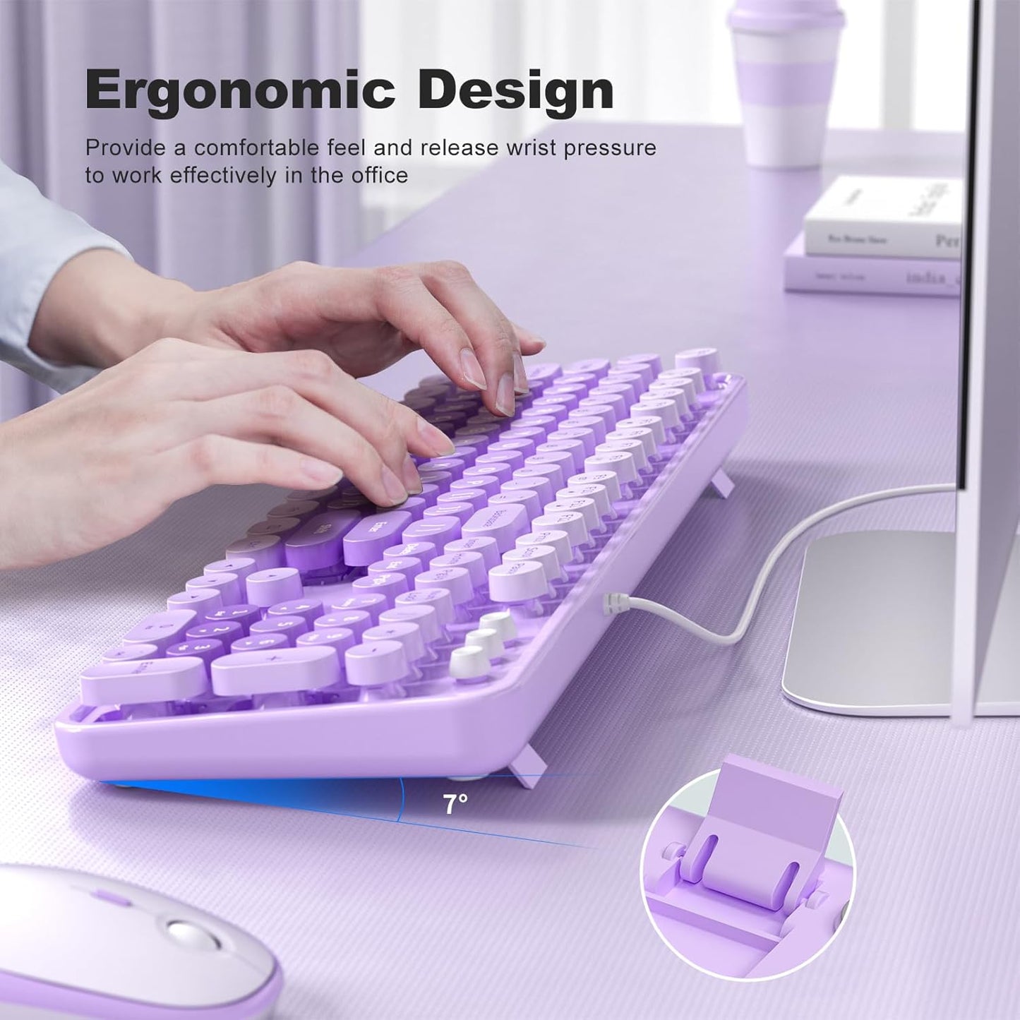 Large Print Wired Keyboard, 104 Keys Full-Sized Typewriter Keyboards, USB Plug and Play Office Keyboard with Number Pad, Caps Indicators, Foldable Stands for Windows, PC, Laptop