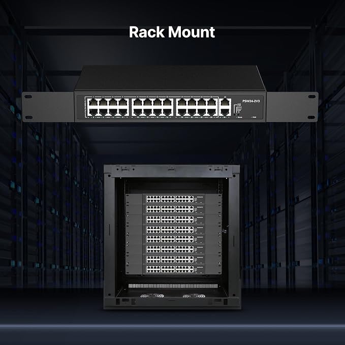 24 Port PoE Switch, 10/100Mbps PoE+ Ethernet Switch Unmanaged - Image 7