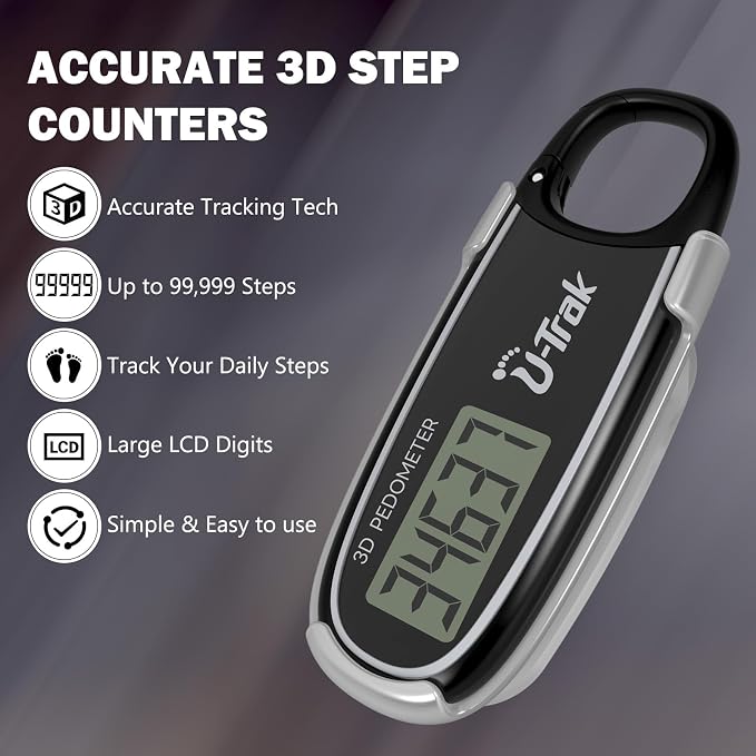 3D Pedometer for Walking with Removable Clip and Carabiner Simple Step Counter - Image 3
