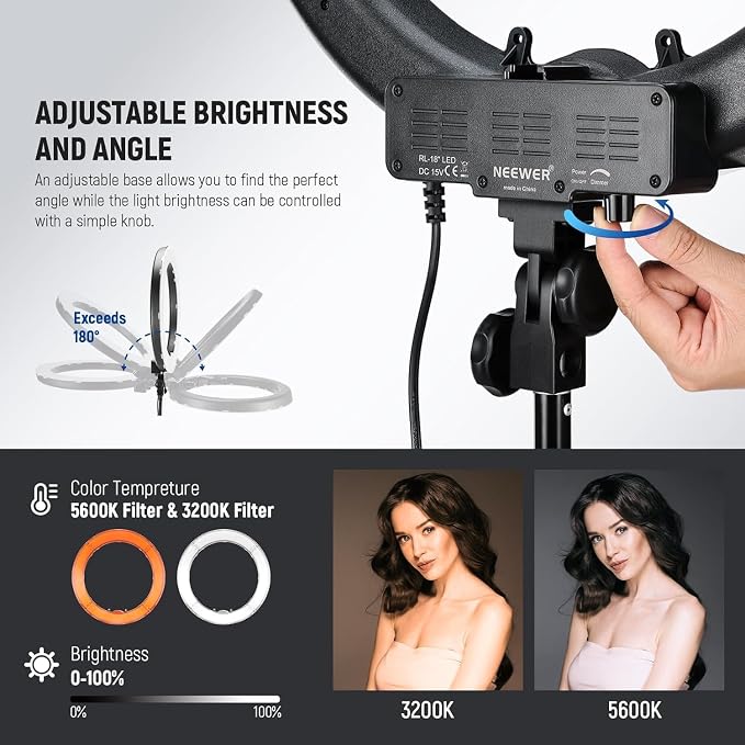 NEEWER 18 Inch Ring Light with Tripod Stand, 55W Large LED Ringlight, Cold Shoe - Image 3