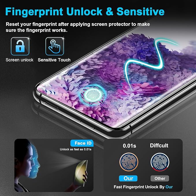 3 Pack Galaxy S20 Plus Screen Protector, HD Clear Tempered Glass, Fingerprint - Image 3