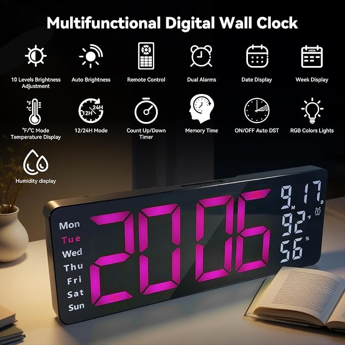 Digital Wall Clock Large Display, 17.3" Digital Clock - Image 2