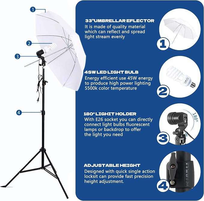 Photography Softboxes Kit with 6.6x10ft Backdrop Stands, 5 Tripod Stands - Image 5