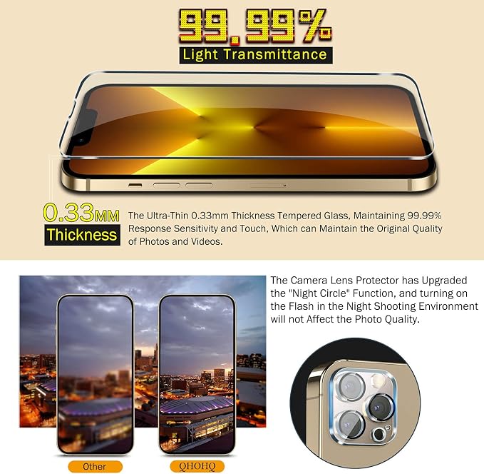 QHOHQ 3 Pack Screen Protector for iPhone 13 Pro 6.1 Inch - Image 5