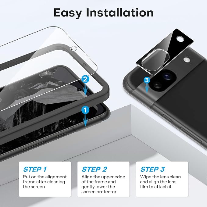 OMOTON 3+2 Pack for Google Pixel 8a Screen Protector, 3 Pack Tempered Glass - Image 5