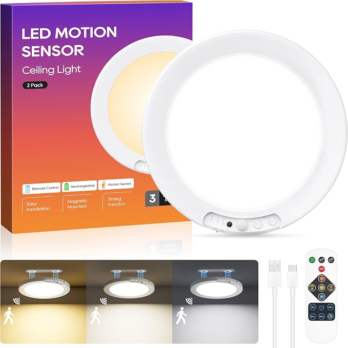 Rechargeable Motion Sensor Ceiling Light, 8000mAh Battery Operated Ceiling by DiDiskyCabinetLights