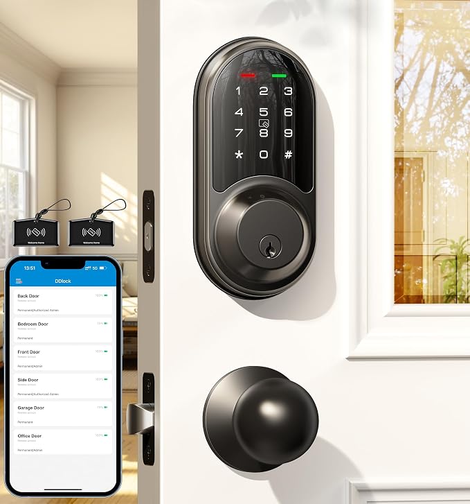 Veise RZ06C Smart Locks for Front Door, 2 Knob Handle Set, Keyless Entry by Veise