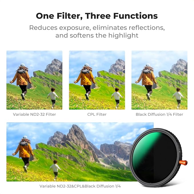 K&F CONCEPT 52mm Black Diffusion Mist Effect 1/4 & Variable ND2-32 & Circular - Image 3