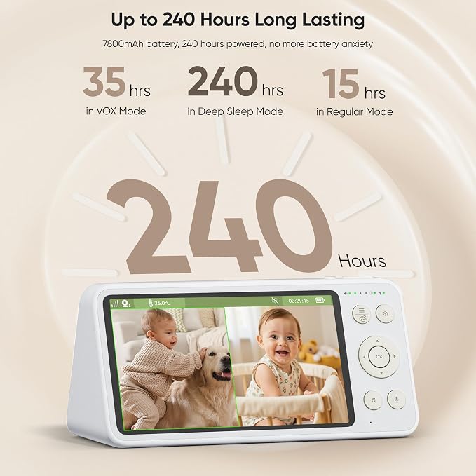 bonoch 2K Baby Monitor with 2 Cameras, 5.5" Split Screen Dual Video Monitor - Image 3