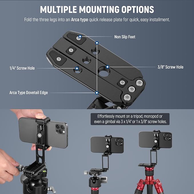 NEEWER Phone Tripod Mount with Cold Shoes, Metal Smartphone Tripod Adapter - Image 3