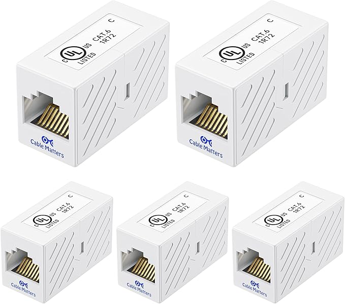 Cable Matters 5-Pack 10Gbps Cat 6 Ethernet Coupler in White, Compatible by CableMatters
